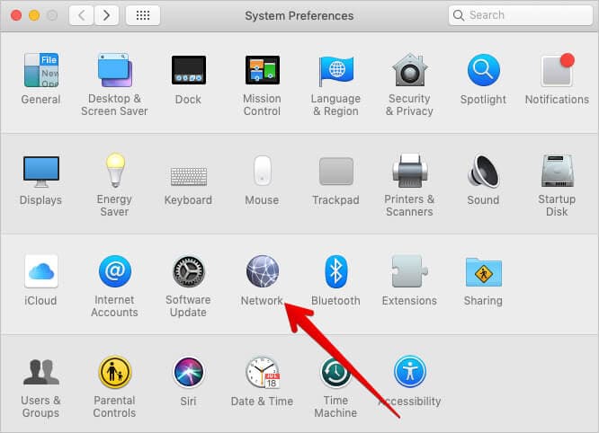Click on Network in Mac System Preferences