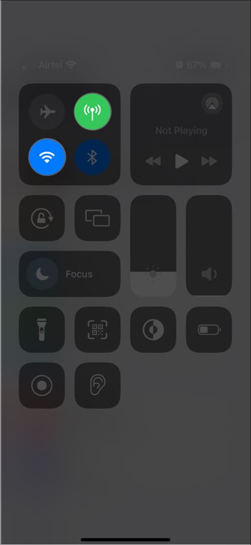Connect to Wi-Fi or Mobile Network from Control Center