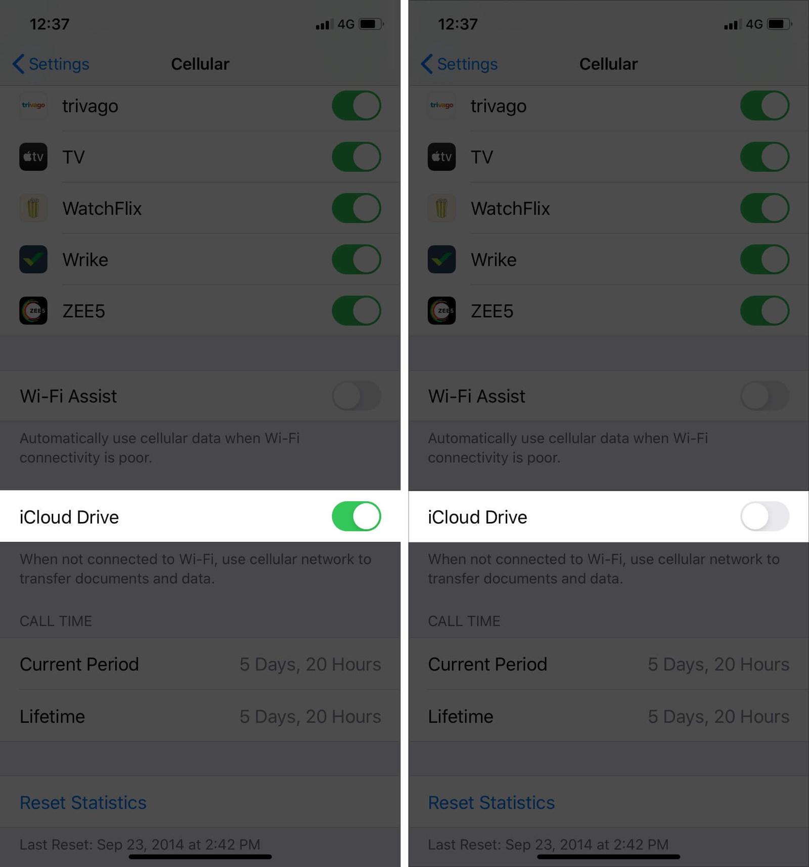 Disable cellular data for iCloud Drive on iPhone