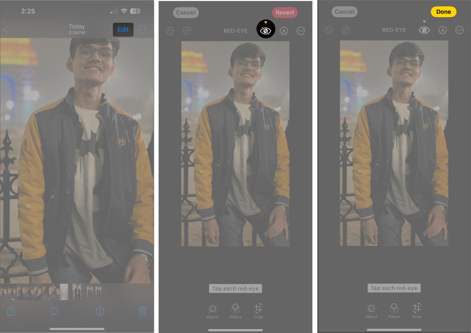 Fix red eye in photos not captured in your iPhone