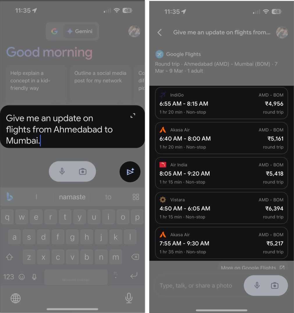 Gemini with Google Flights
