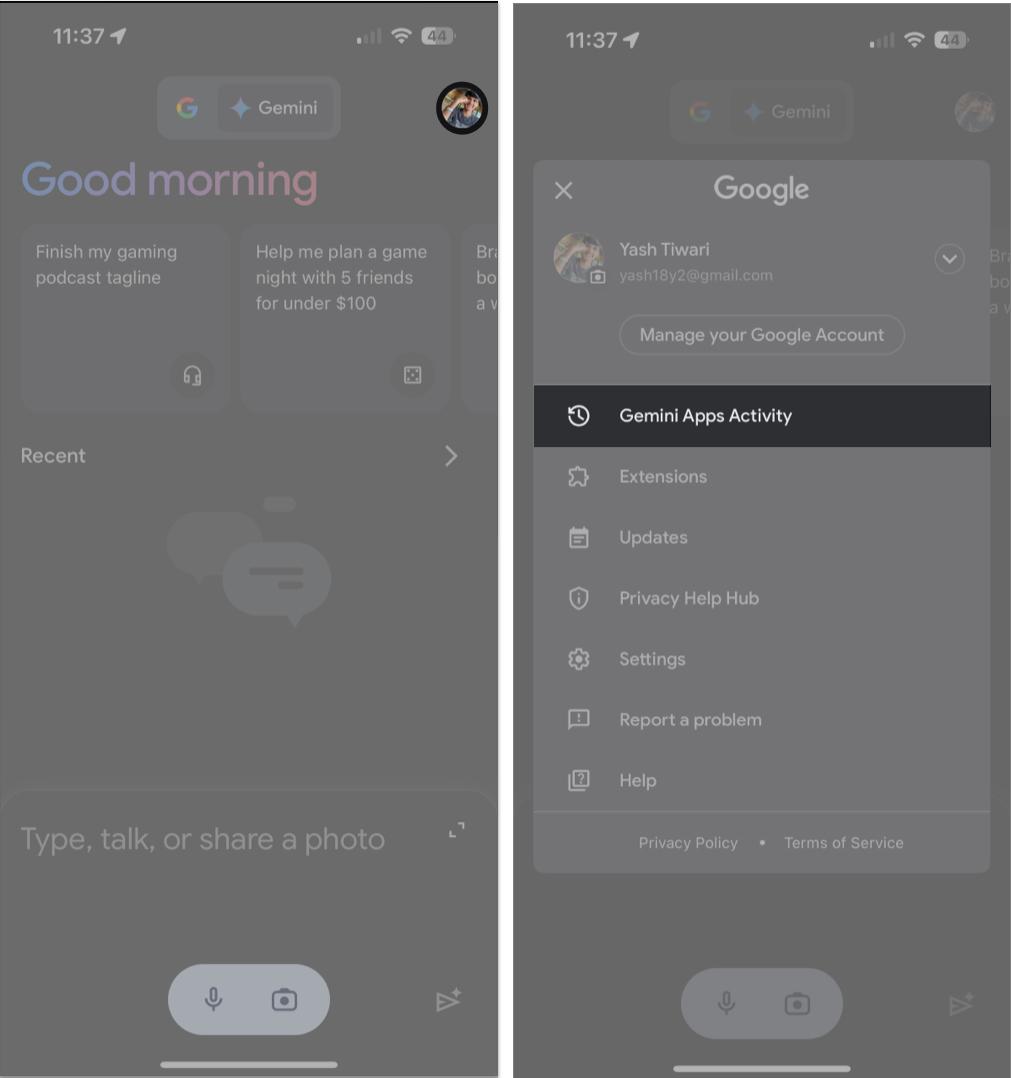Go to Gemini Apps Activity