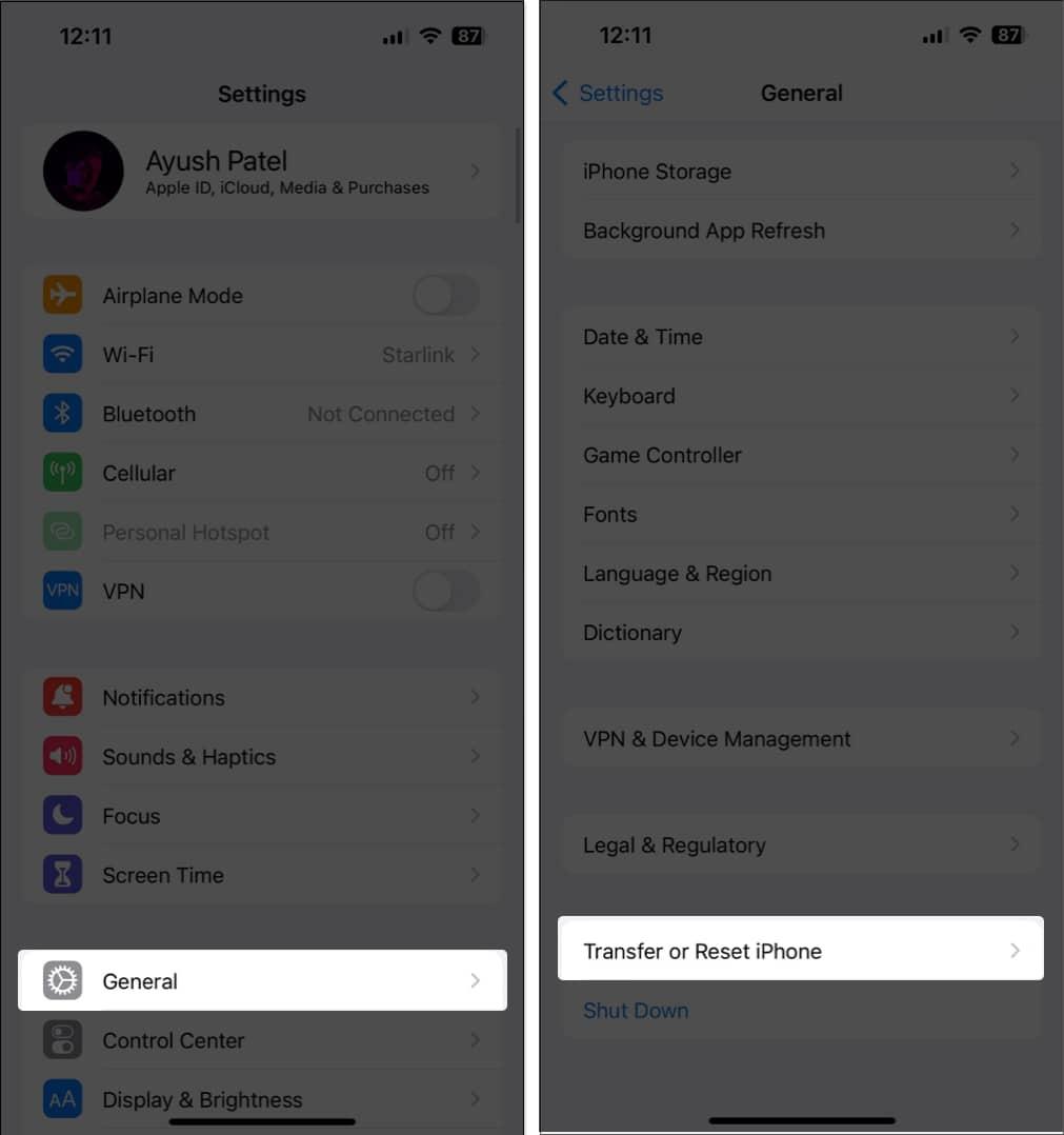 Go to Settings then General Transfer or Reset iPhone