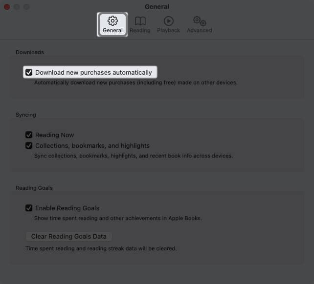 Go to the General tab Download new purchases automatically