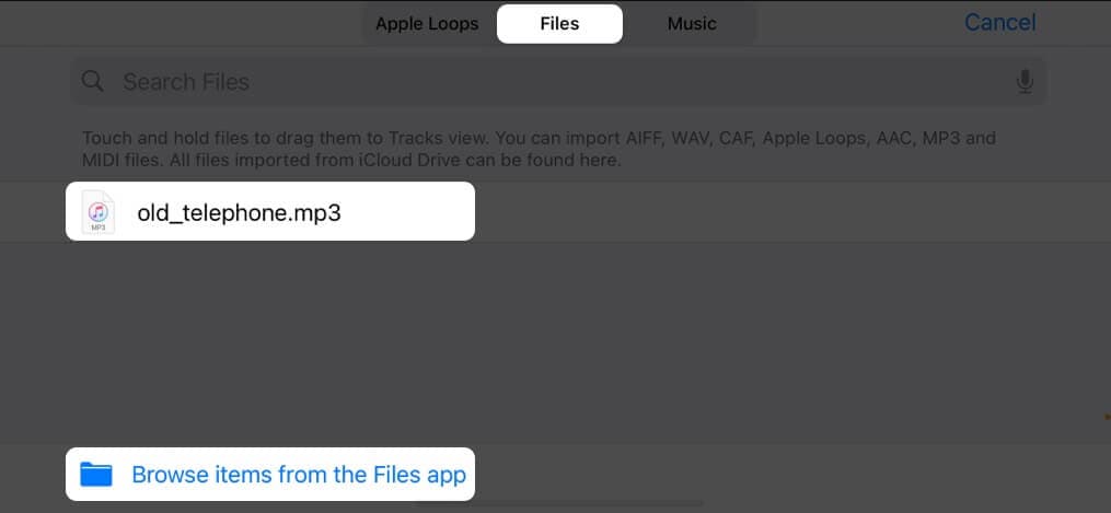 Hold a song for a few seconds to import on iPhone