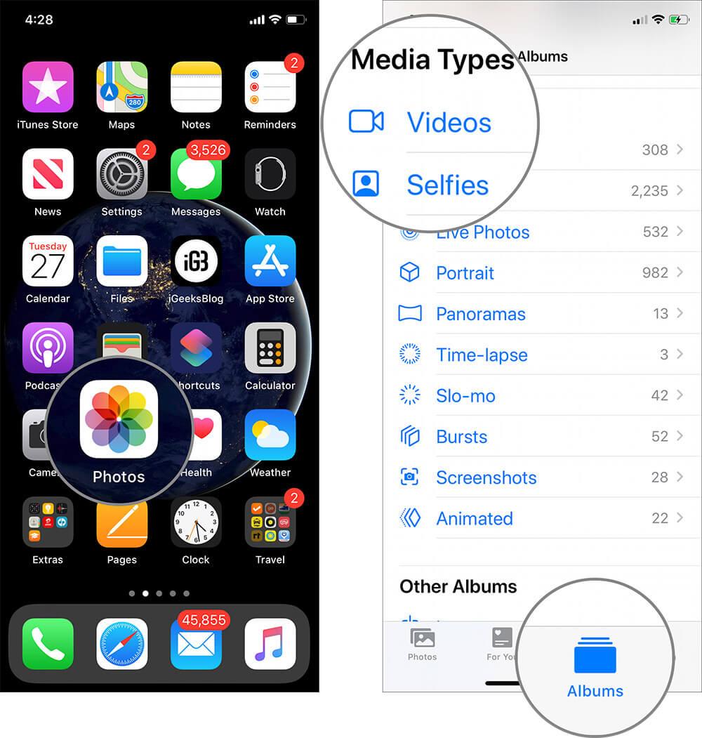 Open Photos App then Tap on Album Tab and Tap on Video on iDevice