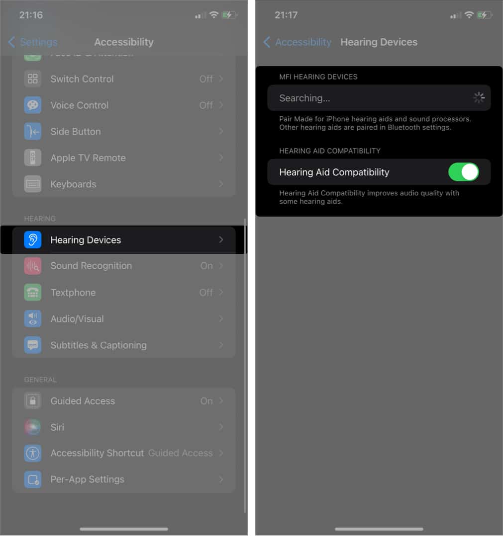 Pair hearing aids on iphone