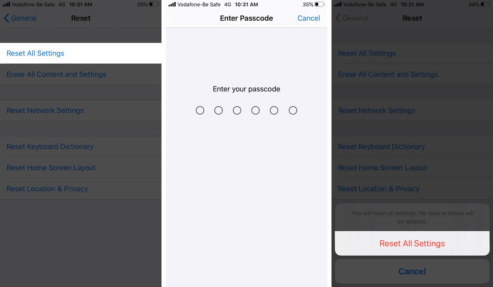 Reset All Settings on iPhone