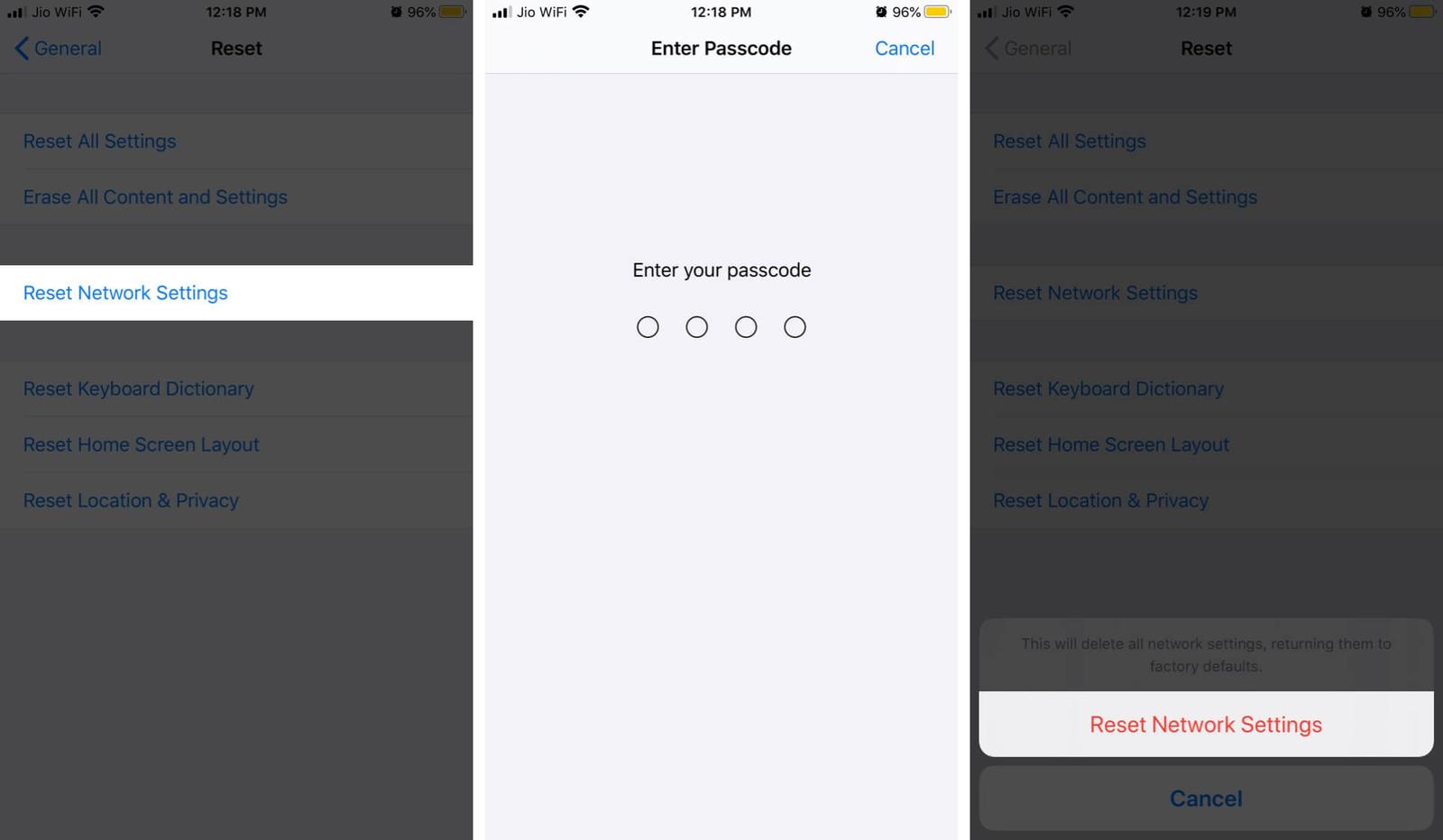 Reset Network Settings on iPhone