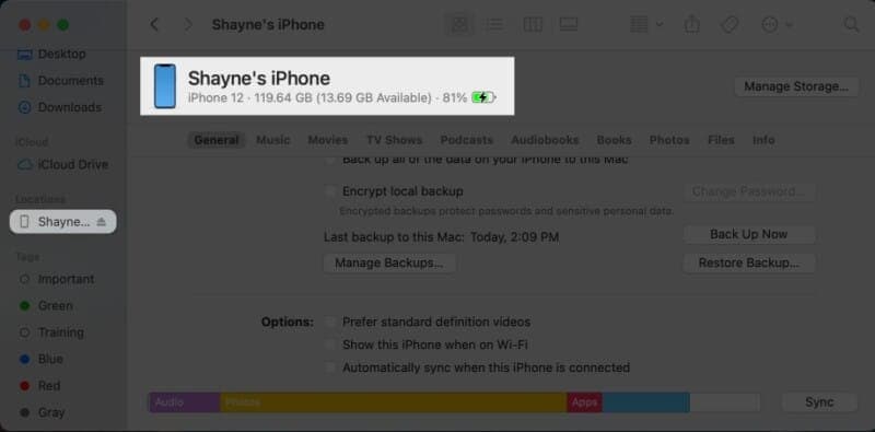 Restoring iPhone using iTunes or Finder
