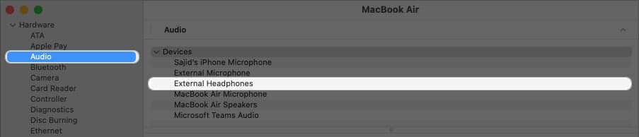 Select Audio from the left pane, Click External Headphones