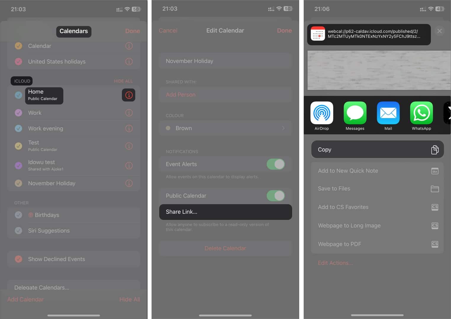 Share public calendar on iPhone