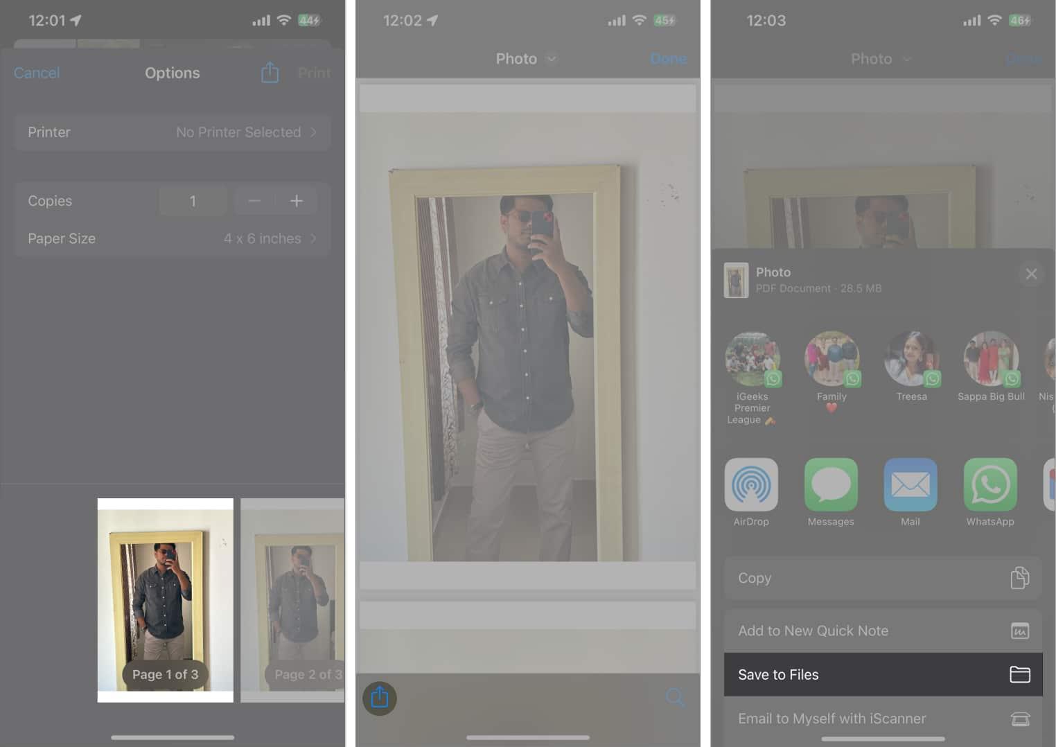 Tap Share button and send it to others via messaging apps or email, or save to Files.