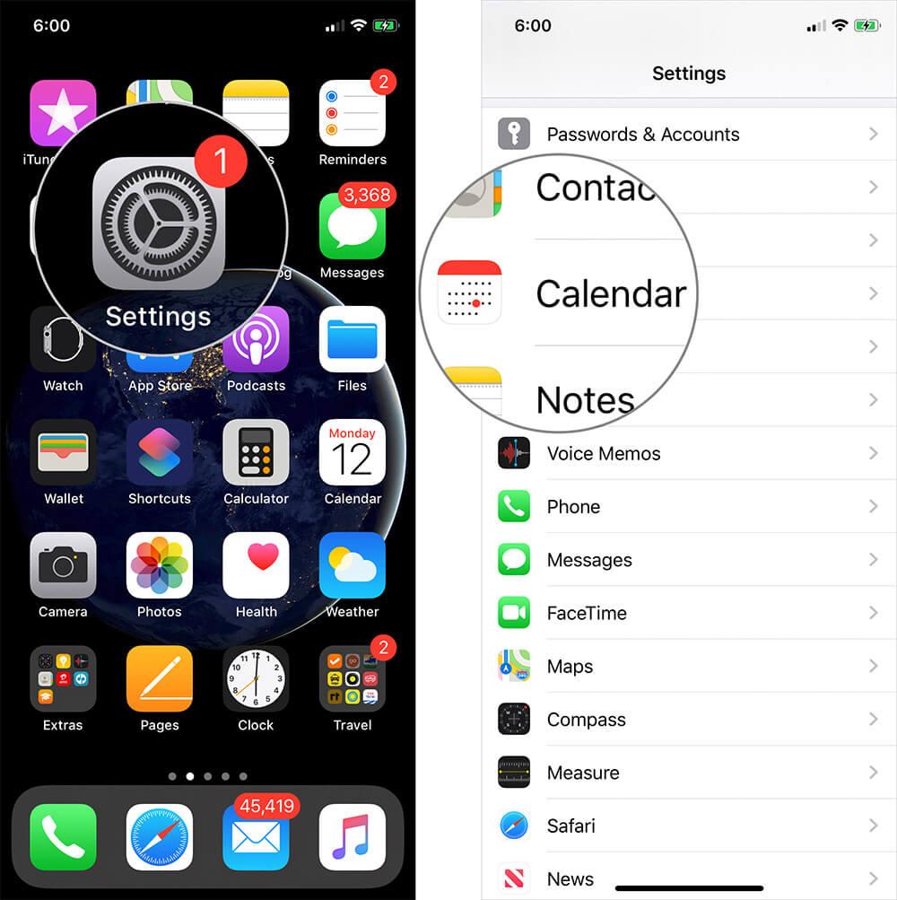 Tap on Settings then Calendar on iPhone or iPad