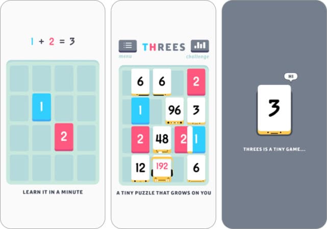Threes puzzle game for iPhone and iPad