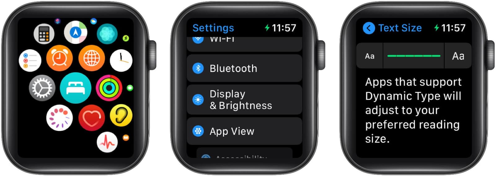 To increase text size using Apple Watch