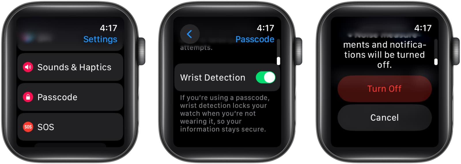 Toggle off wrist detection in apple watch