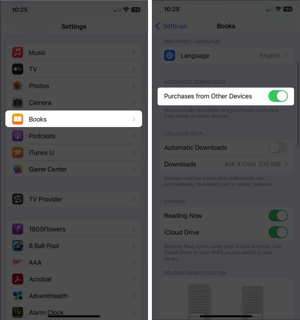 Toggle on Purchases from other device