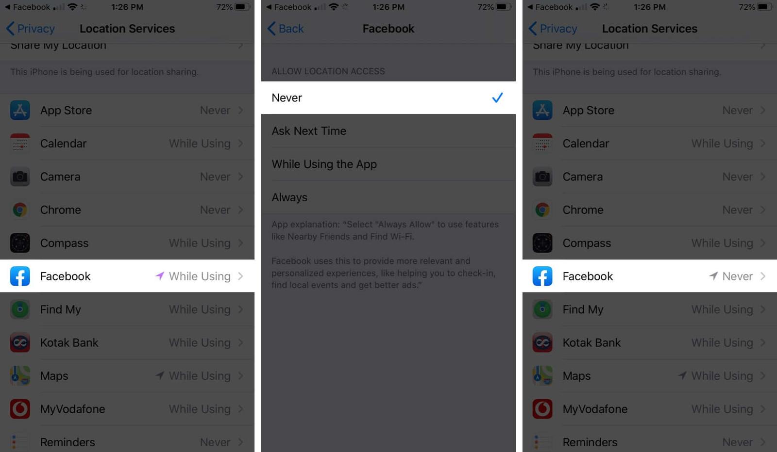 Turn Off Location Access for Facebook App on iPhone