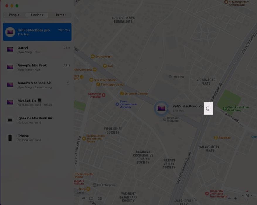 click the Info i button on Mac