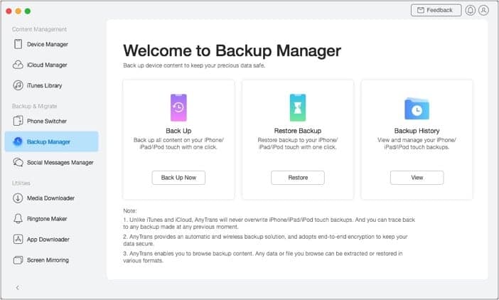 iMobie AnyTrans for iOS Backup Manage