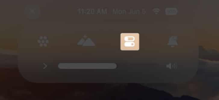 open control center in vision pro