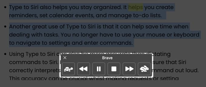 siri speak media control in safari