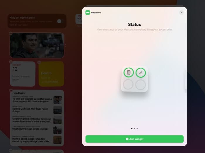 Tap on Add Widget on iPad