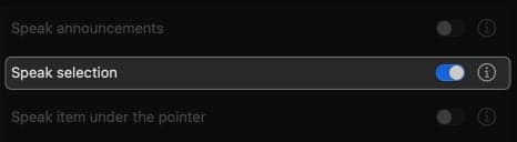 toggle on speak selection in system settings