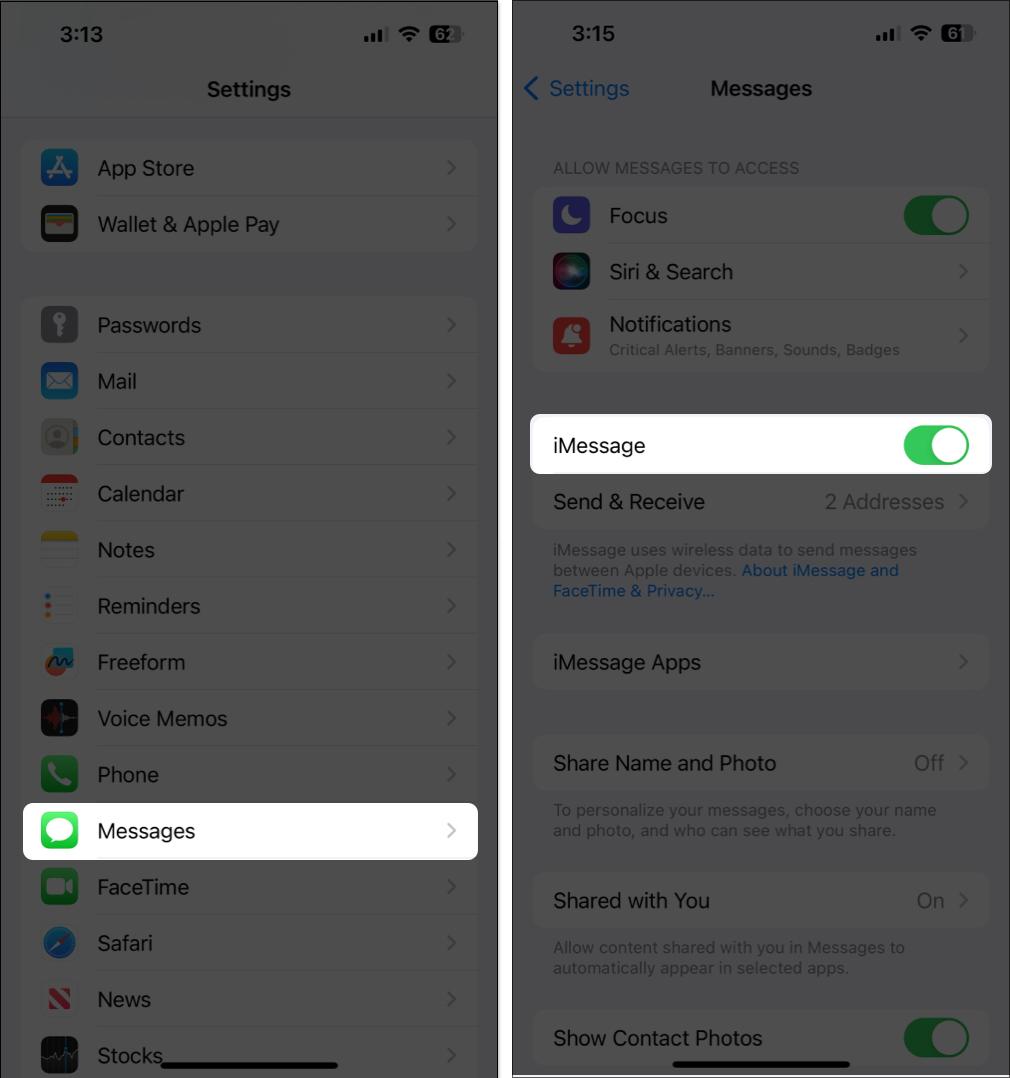 Go to Settings, Tap on Messages, and Turn on iMessages