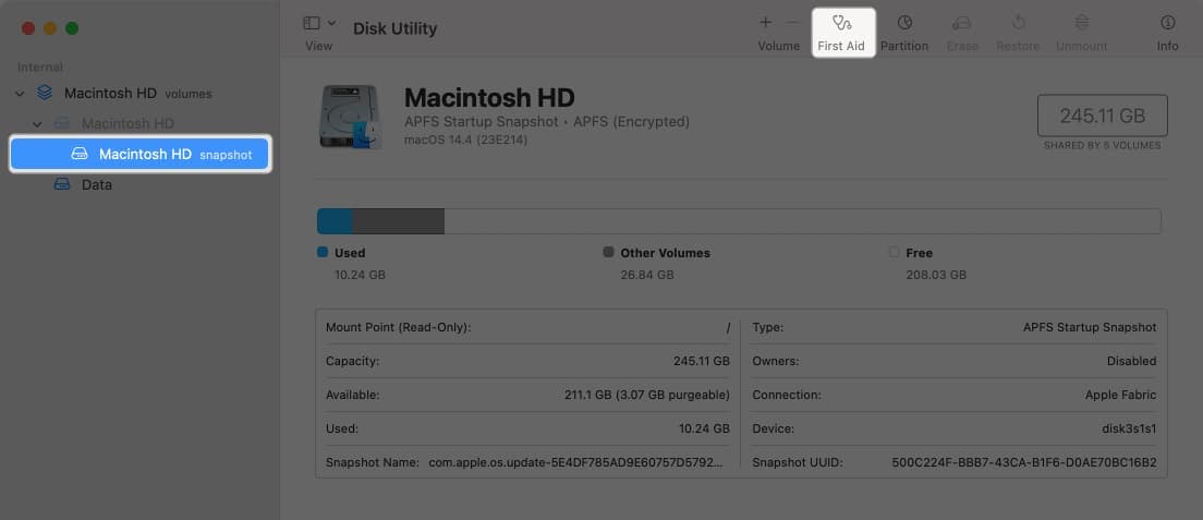 Open Disk Utility, select the Disk and tap on First Aid in the top toolbar