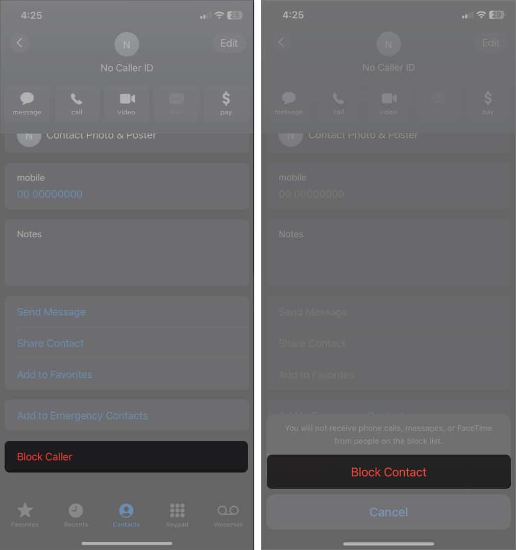 Tap Block Caller and select Block Contact