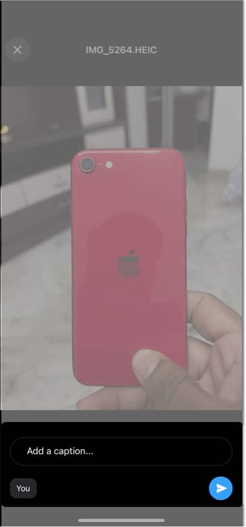 Add caption and hit the send button to share photos as doc in Whatsapp