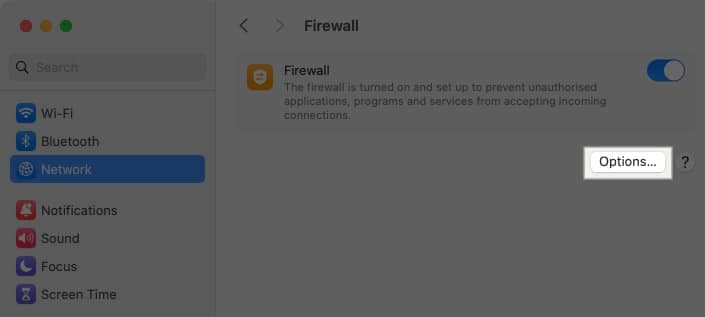 Click on Options button in Mac Network Settings