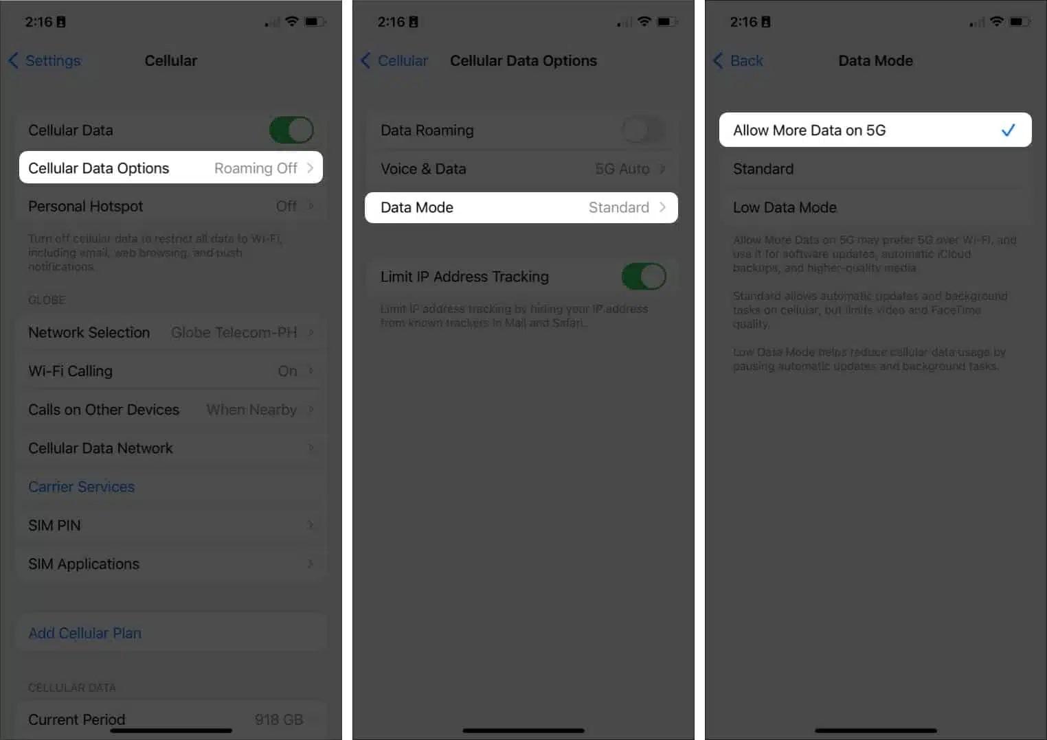 Using 5G on iPhone Data
