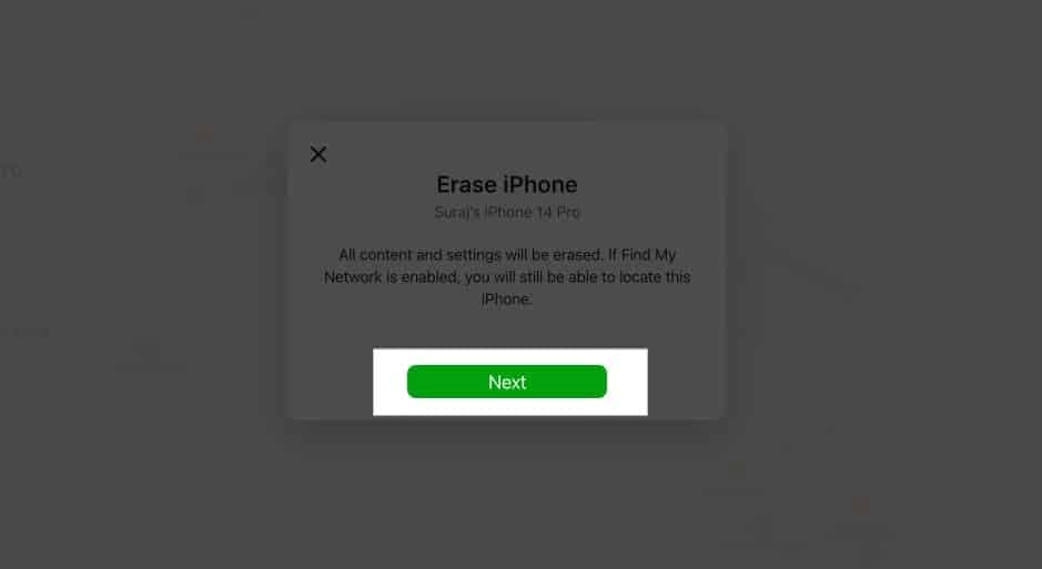 Click Next to Erase iPhone