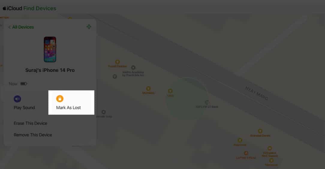 Select Mark As Lost in Find My on iCloud web