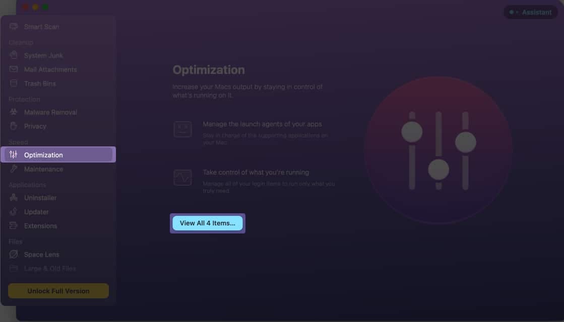 View All items in Optimization on CleanMyMac