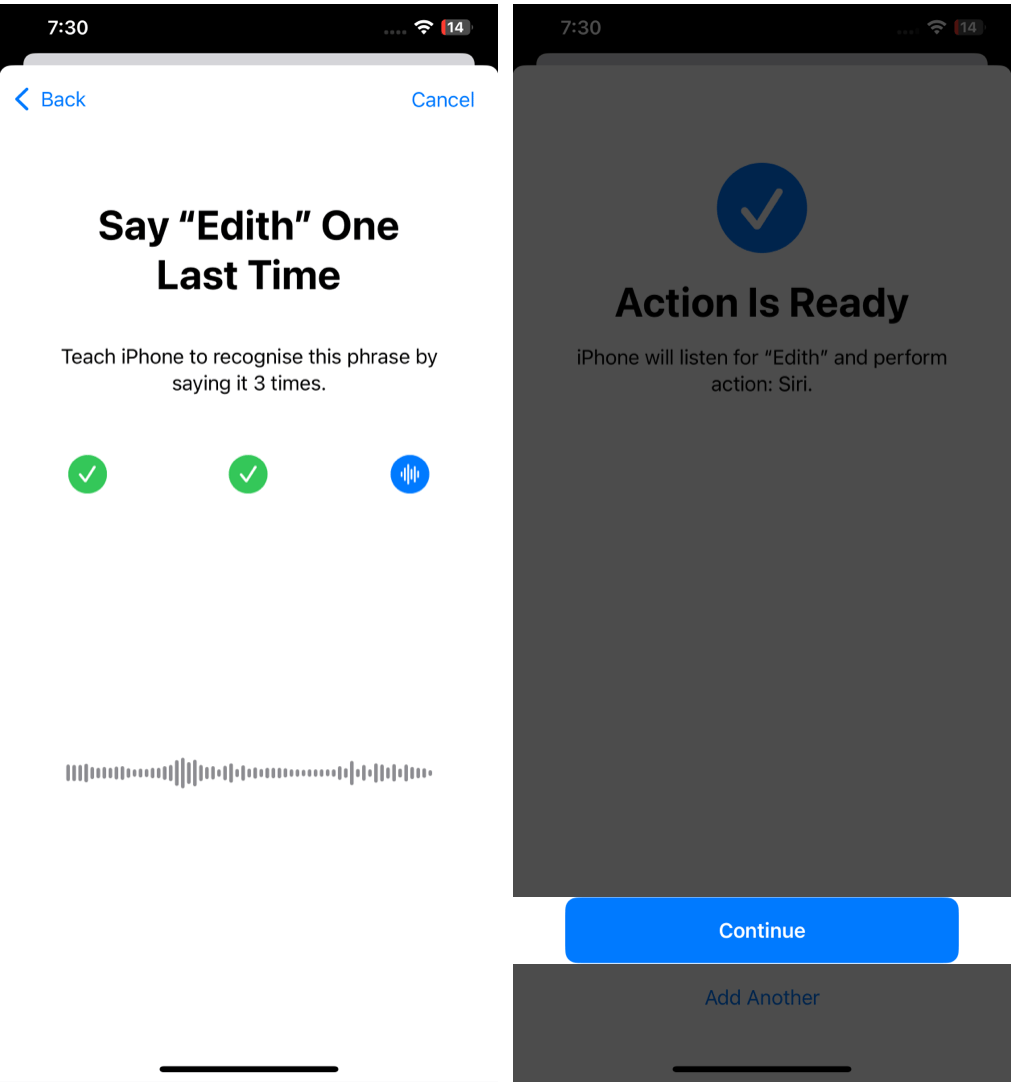 Create custom phrase by saying it three times
