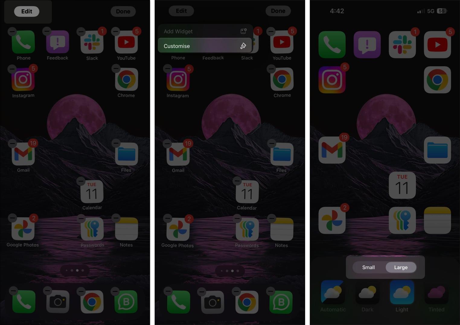 Customize App icons on iPhone Home Screen.
