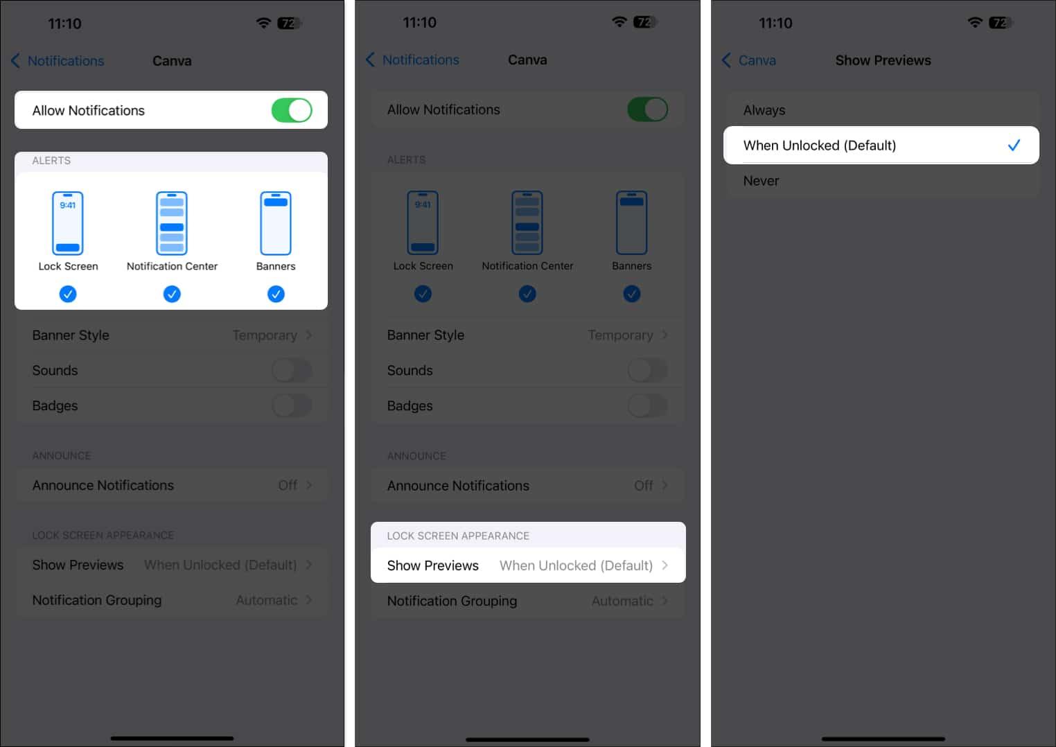 Enable Allow Notifications on iPhone
