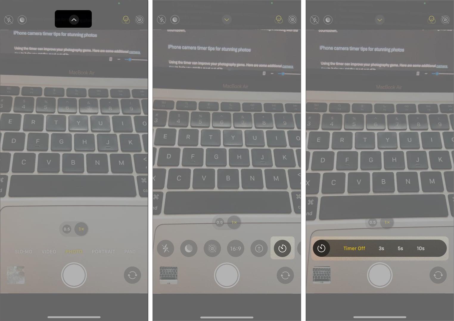 Set timer on iPhone Camera