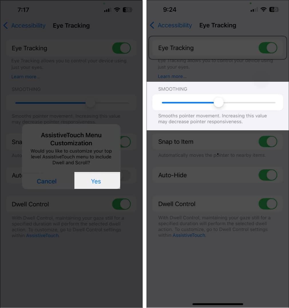 Use Smoothing slider to reduce cursor jittery movements in iPhone