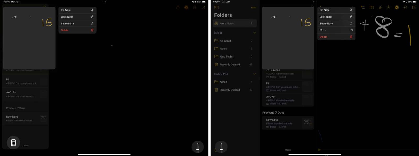 Delete option to delete a Match Note in the iPad Notes app.