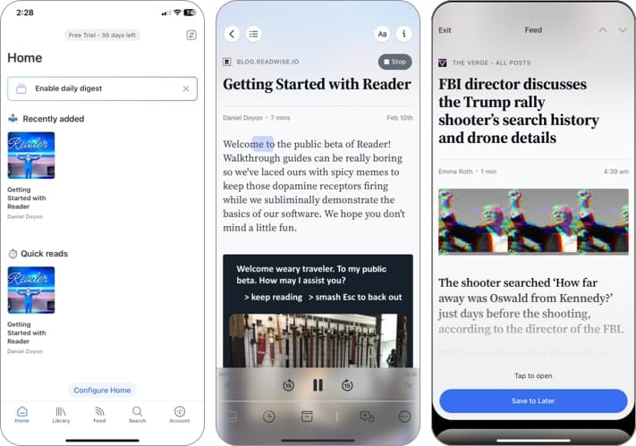 Readwise Reader app on an iPhone.