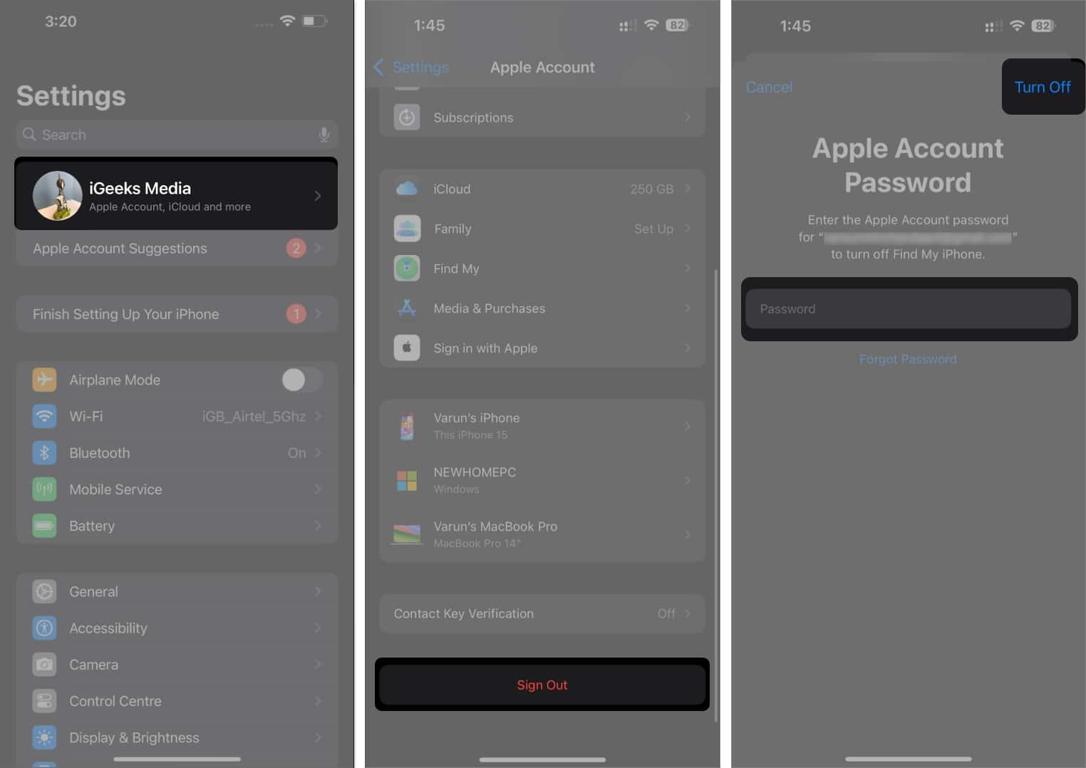 Sign out of iCloud on iPhone