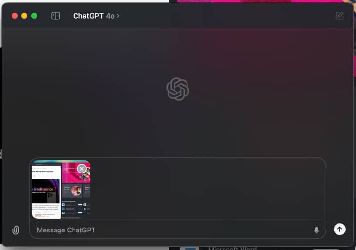 Taken screenshot will be added to to ChatGPT, then enter your prompt.