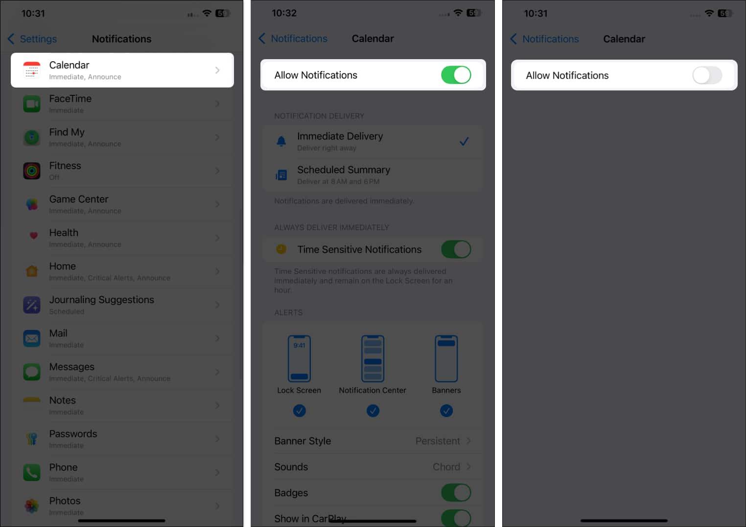 Allow Notifications toggle to turn on or off notifications for an app on an iPhone.