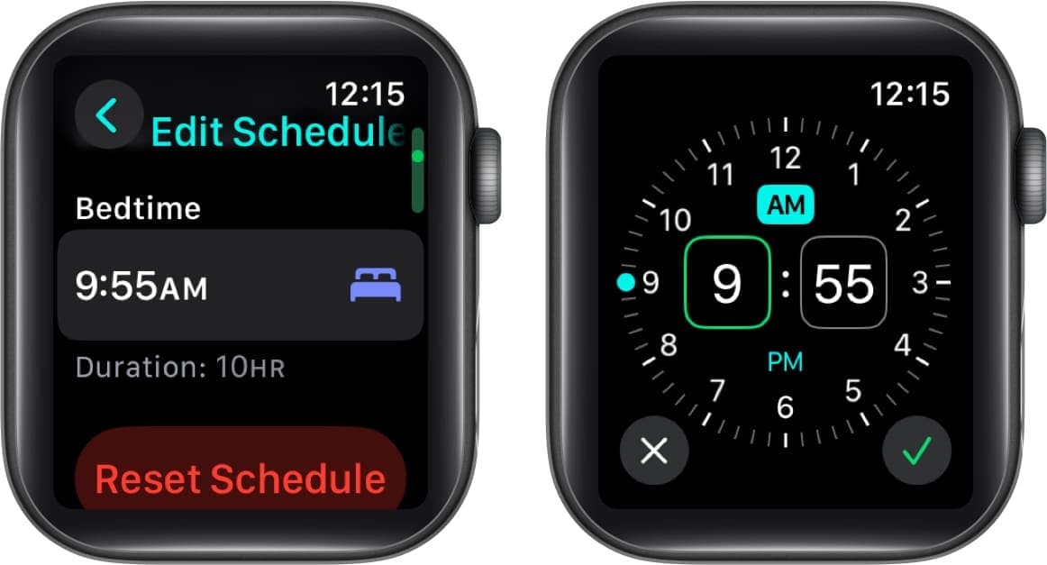 Adjusting the Bedtime on an Apple Watch.