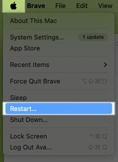 Click Apple logo and select Restart on Mac